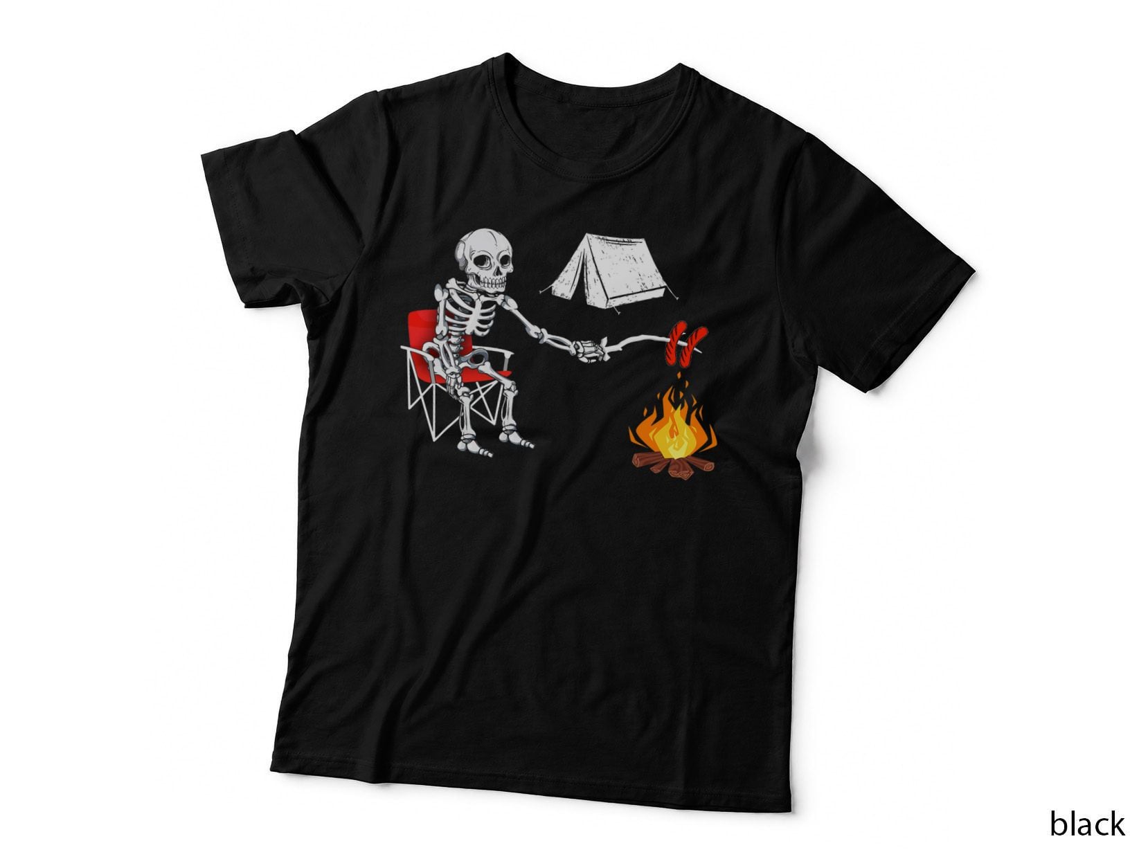 Skeleton Camping Halloween Campfire Hiking T-Shirt