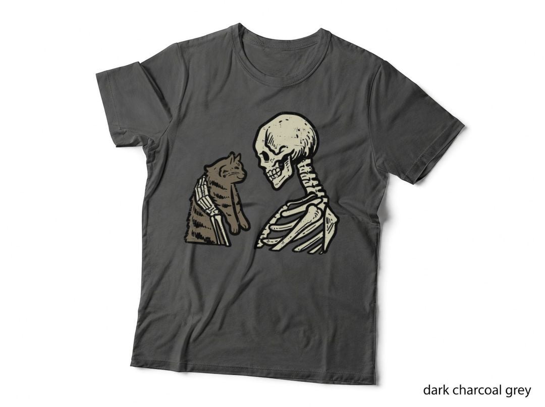 Skeleton Cat Cute Kitten Funny Halloween Men Women Girl Kids T-Shirt