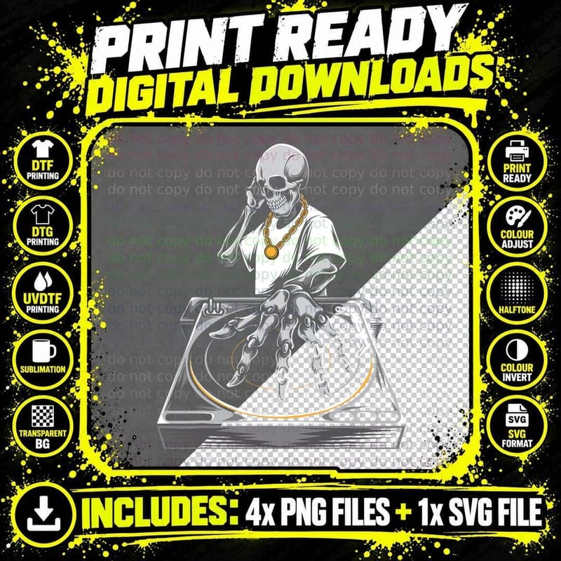Skeleton DJ Lazy Halloween Costume Skull Disc Jockey Png SVG Digital Bundle