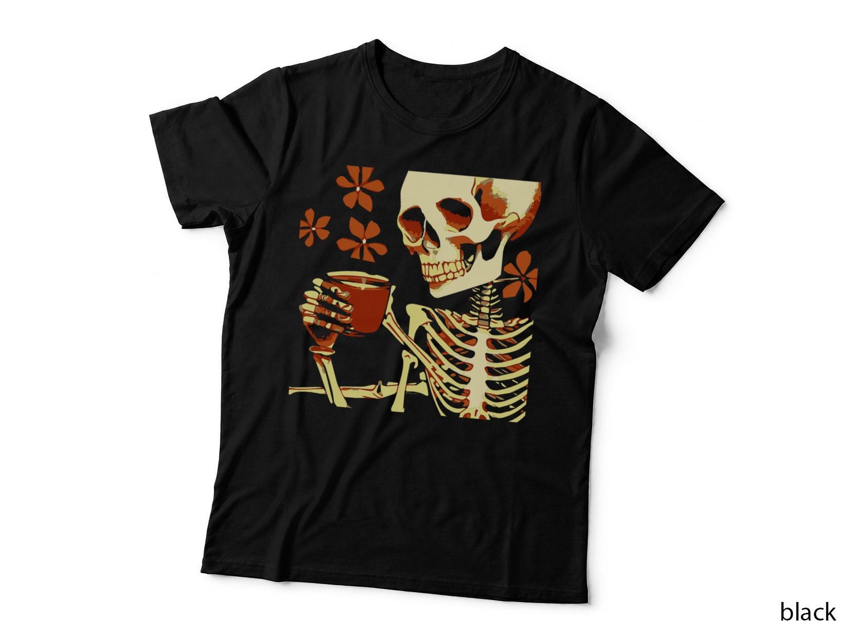 Skeleton Drinking Coffee Vintage Artsy Skull Caffeine Lover T-Shirt