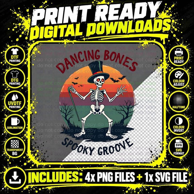 Skeleton Groove Halloween Shirt, Funny Spooky Season Png SVG Digital Bundle