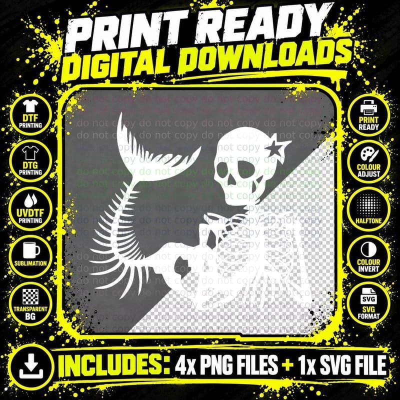 Skeleton Mermaid Halloween T-Shirt Png SVG Digital Bundle