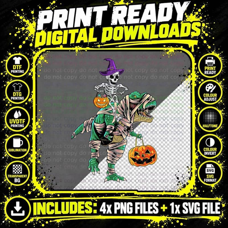 Skeleton Mummy Dinosaur T Rex Halloween Shirts for Boys Png SVG Digital Bundle