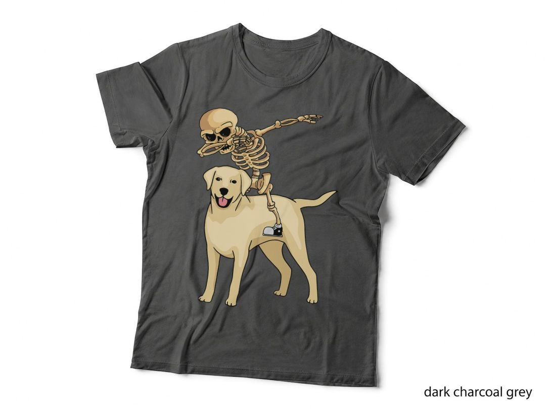 Skeleton Riding Labrador Lazy Halloween Costume Cute Lab Dog T-Shirt