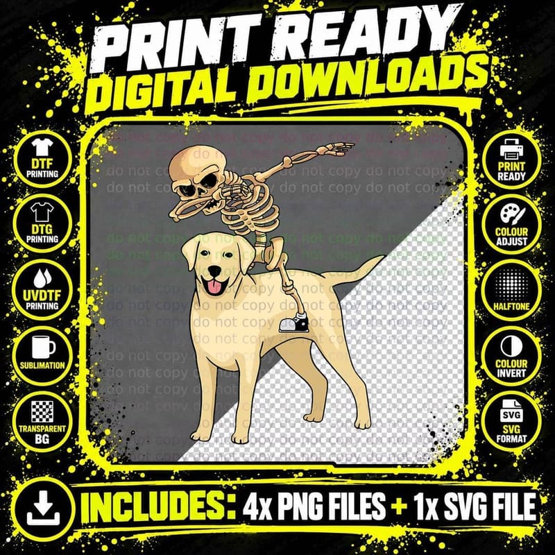 Skeleton Riding Labrador Lazy Halloween Costume Cute Lab Png SVG Digital Bundle