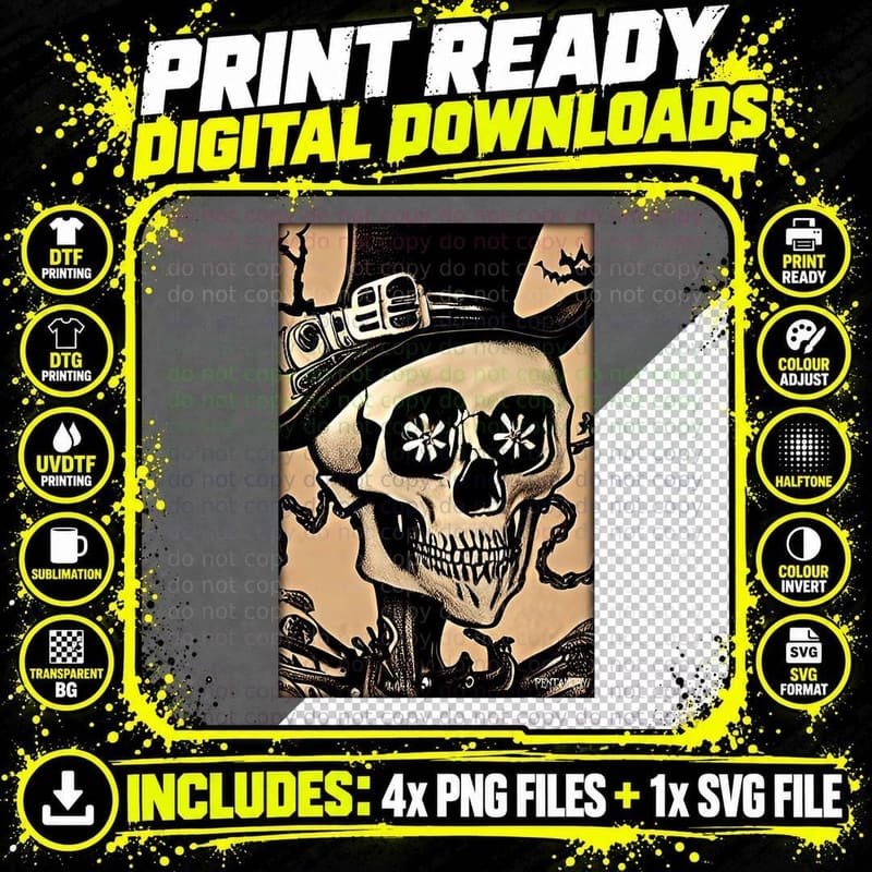 Skeleton Skull Flower Steampunk Halloween T-Shirt Png SVG Digital Bundle