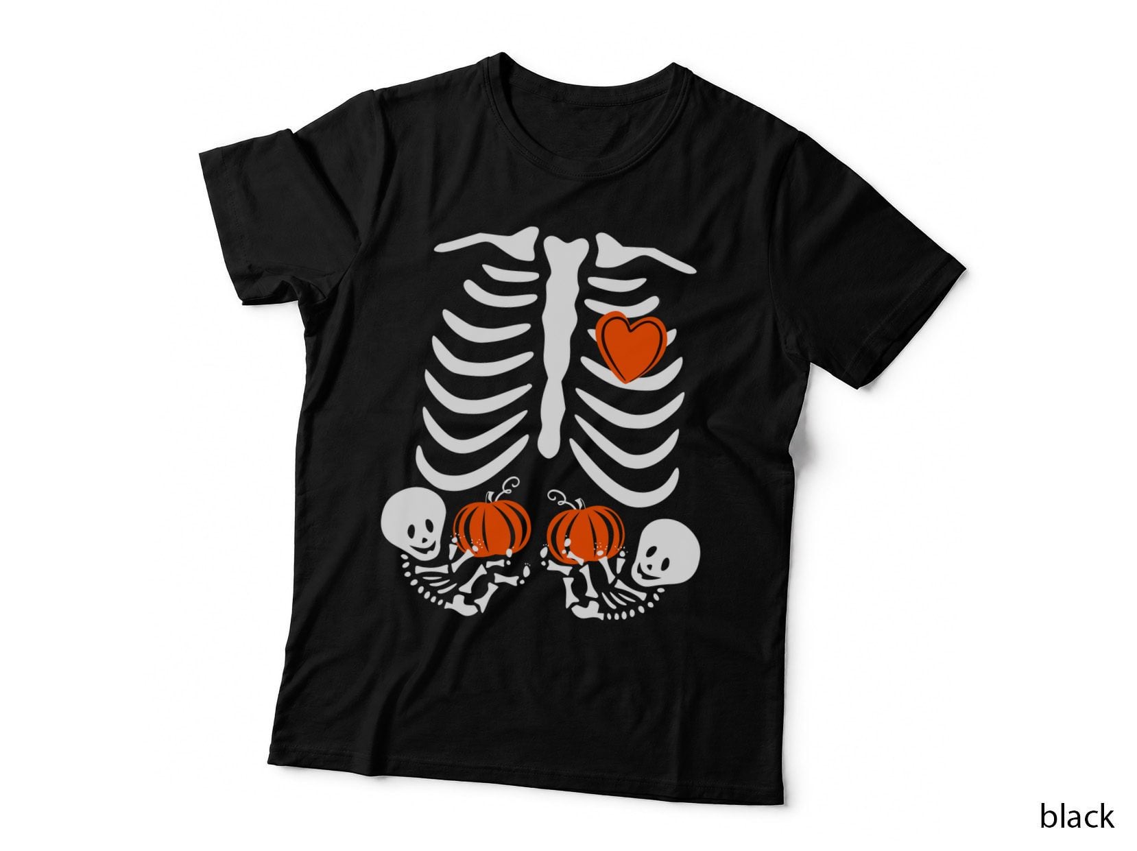 Skeleton Twin Pregnancy Announcement Halloween Pregnant Mom T-Shirt