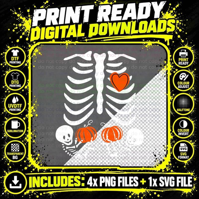Skeleton Twin Pregnancy Announcement Halloween Pregnant Png SVG Digital Bundle