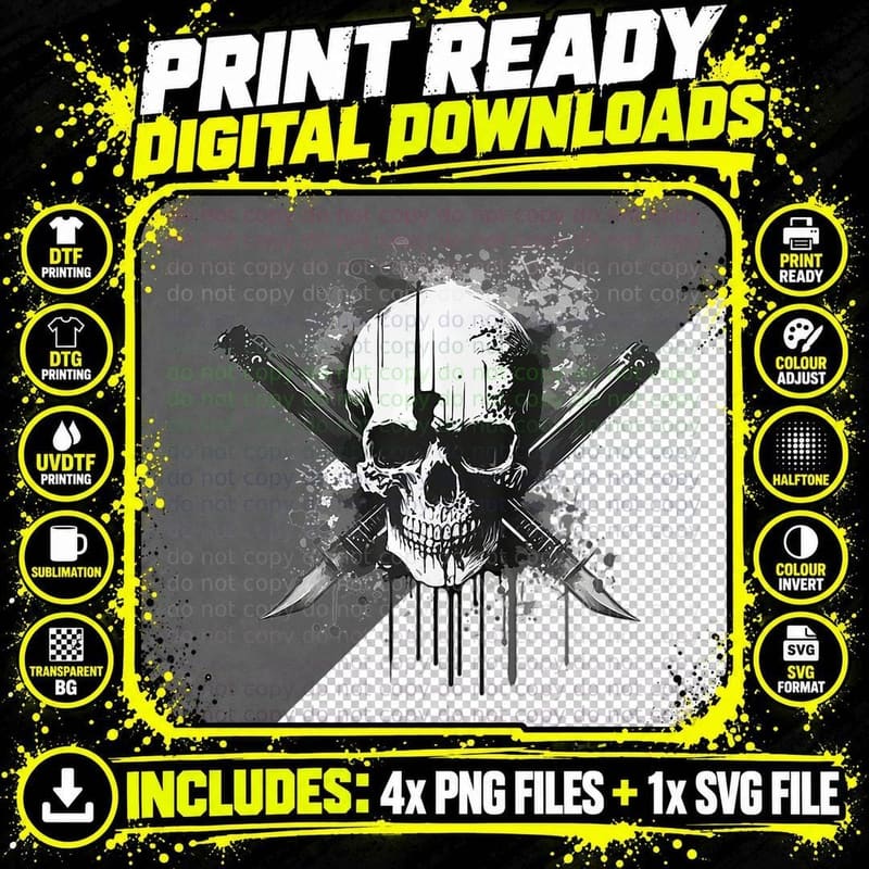 Skull and Dagger, Gothic Skeleton, Macabre and Menacing Png SVG Digital Bundle