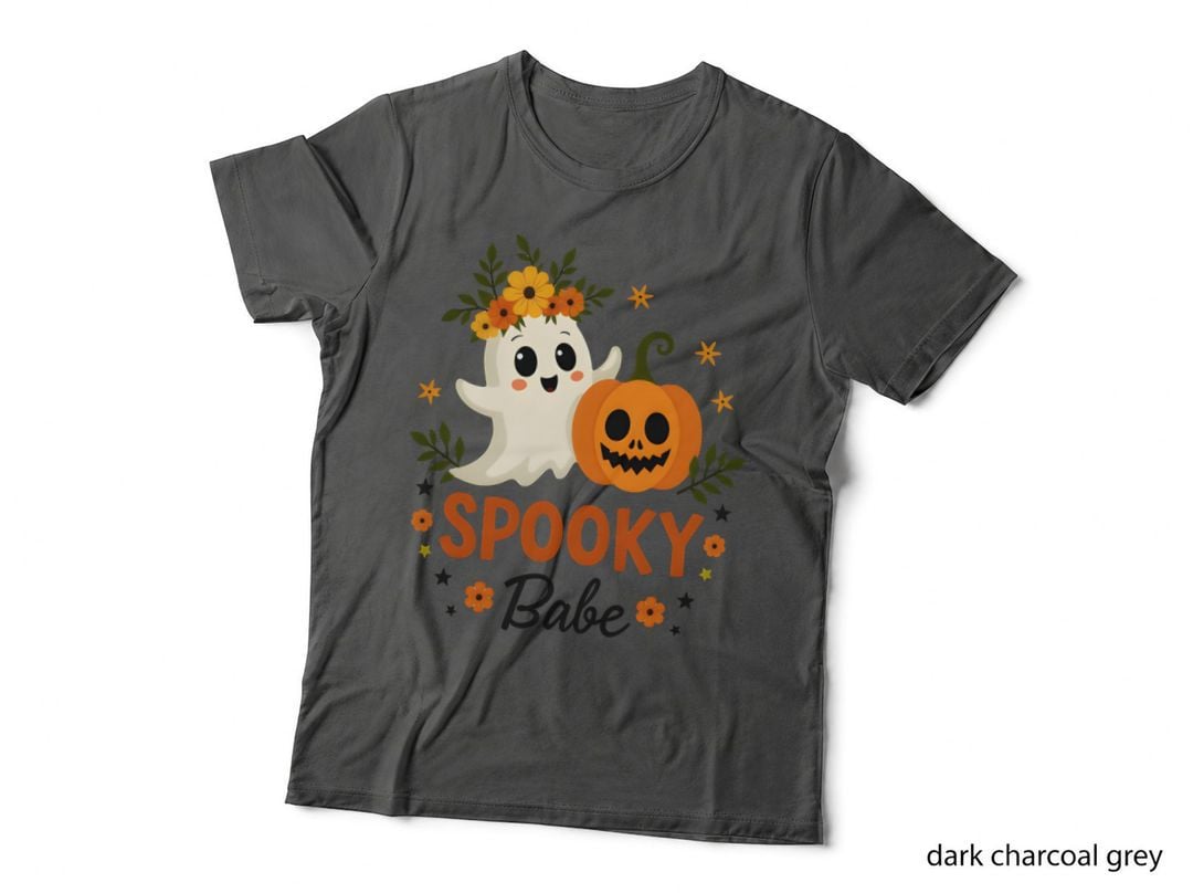 Spooky Babe Adorable Ghost Floral Wreath Sitting on Pumpkin Cute T-Shirt
