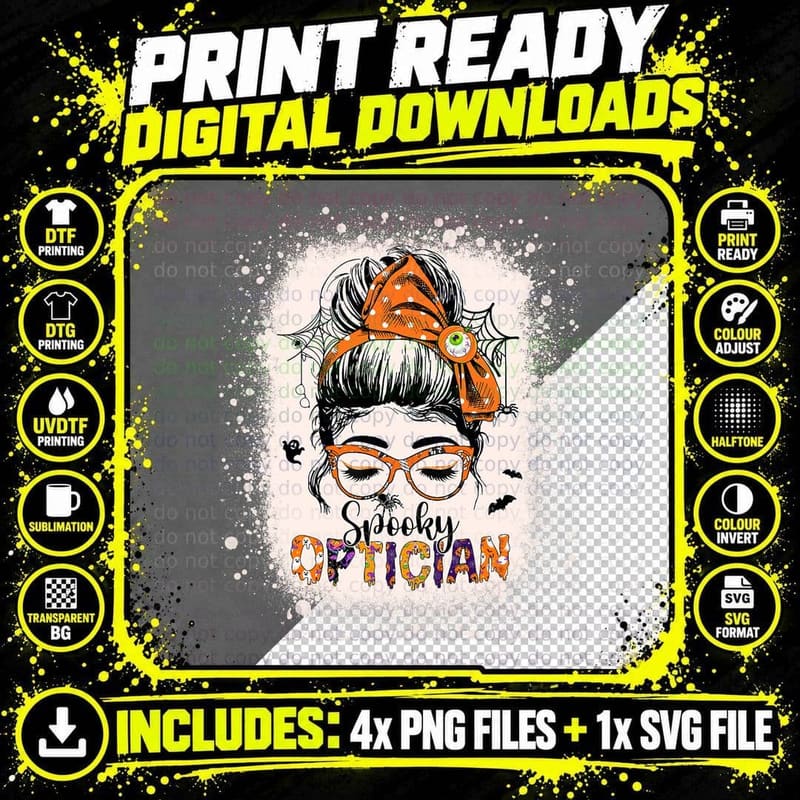 Spooky Optician Eye Doctor Halloween Messy Bun Png SVG Digital Bundle