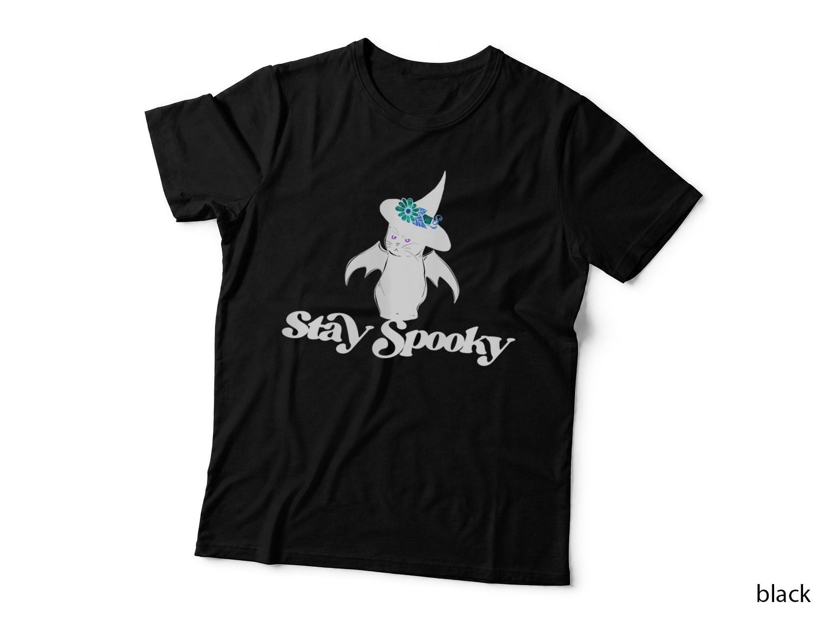 Stay Spooky Cute Black Halloween Cat T-Shirt, Costume Tee