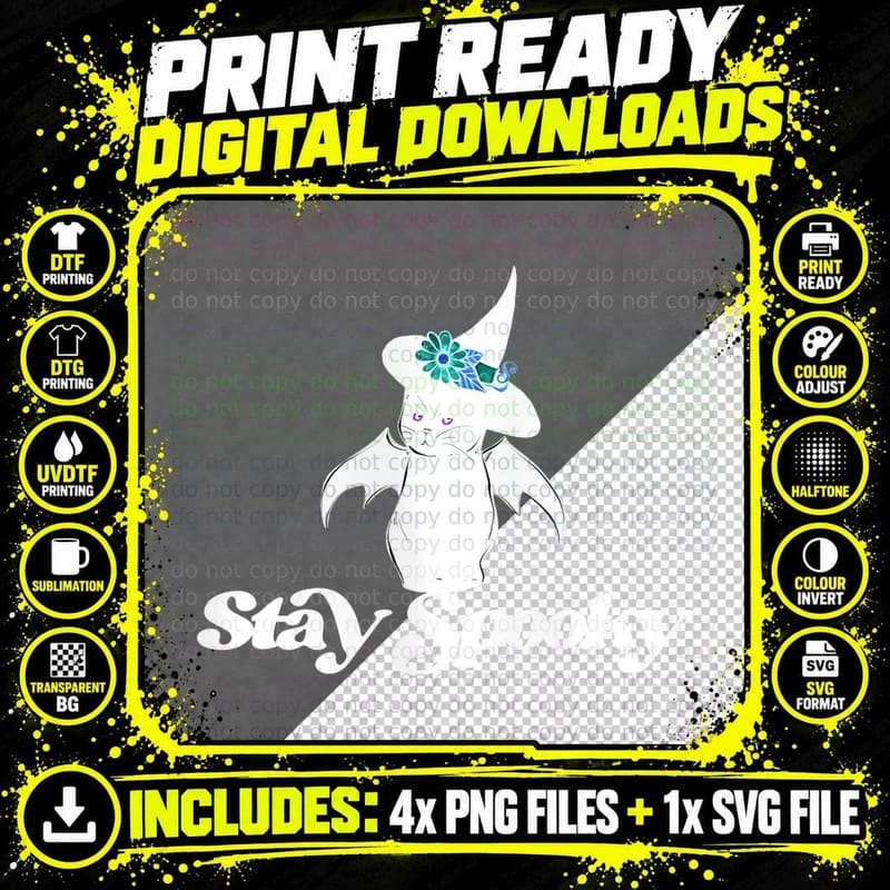 Stay Spooky Cute Black Halloween Cat T-Shirt, Costume Tee Png SVG Digital Bundle