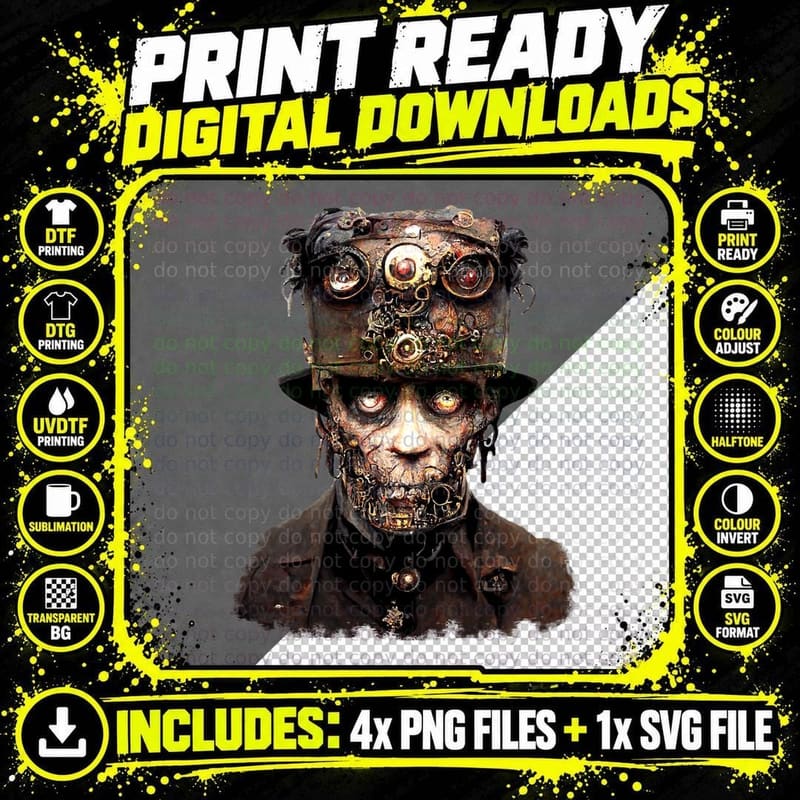 Steampunk Zombie Halloween Tshirt for Men Women T-Shirt Png SVG Digital Bundle
