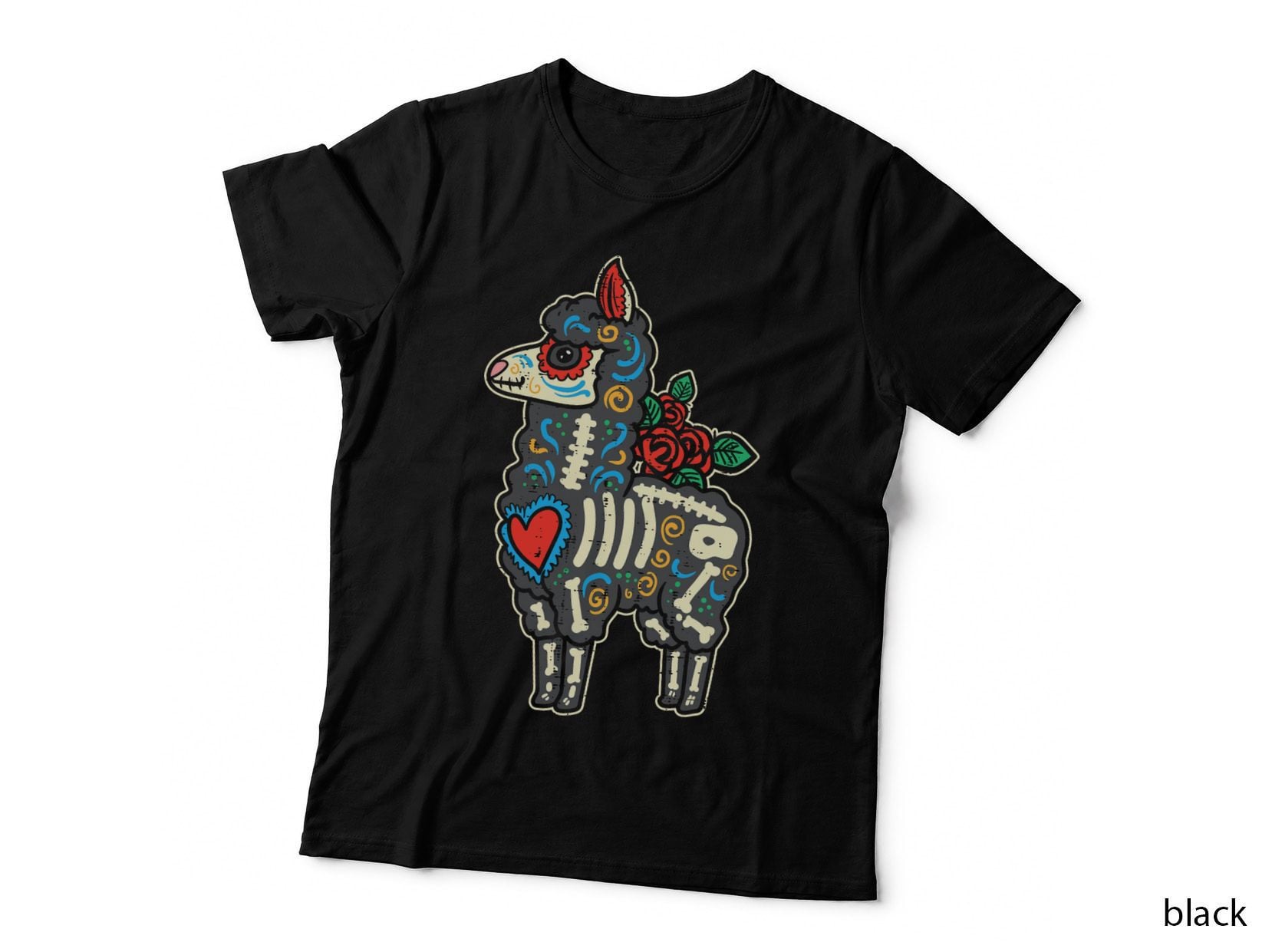 Sugar Skull Llama Alpaca Dia De Muertos Mexican Halloween T-Shirt