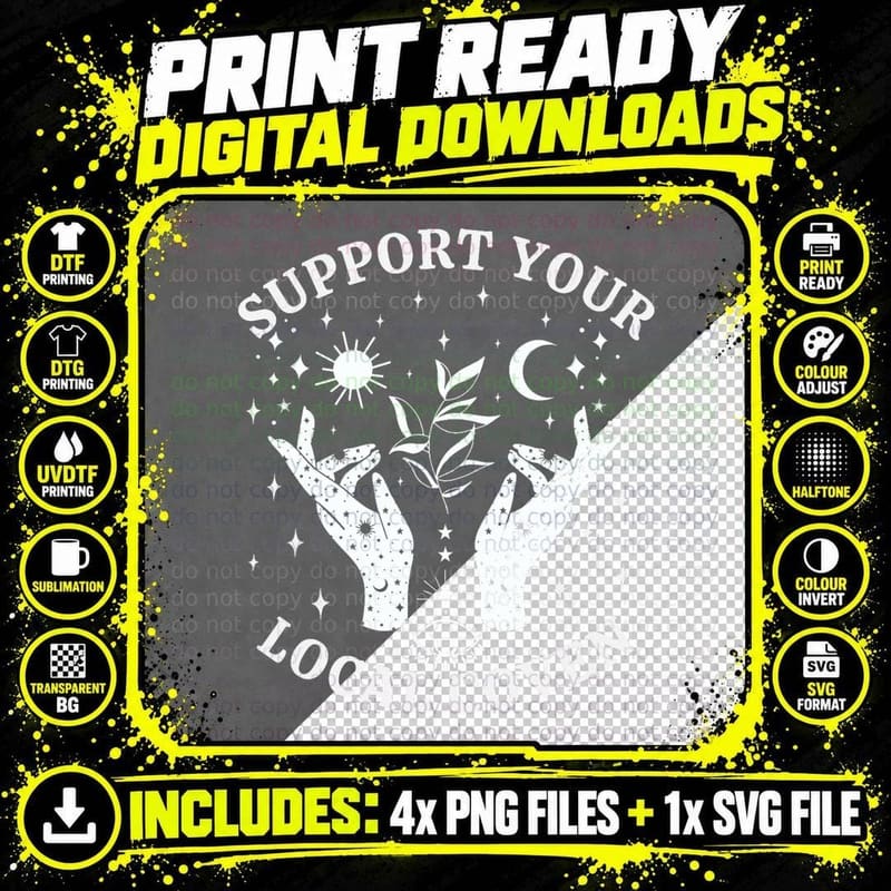 Support Your Local Coven, Witch Girl Aesthetic T-Shirt Png SVG Digital Bundle