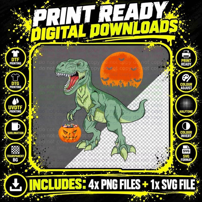 T-Rex Halloween Dinosaur Boys Pumpkin Jackolantern Girl Png SVG Digital Bundle