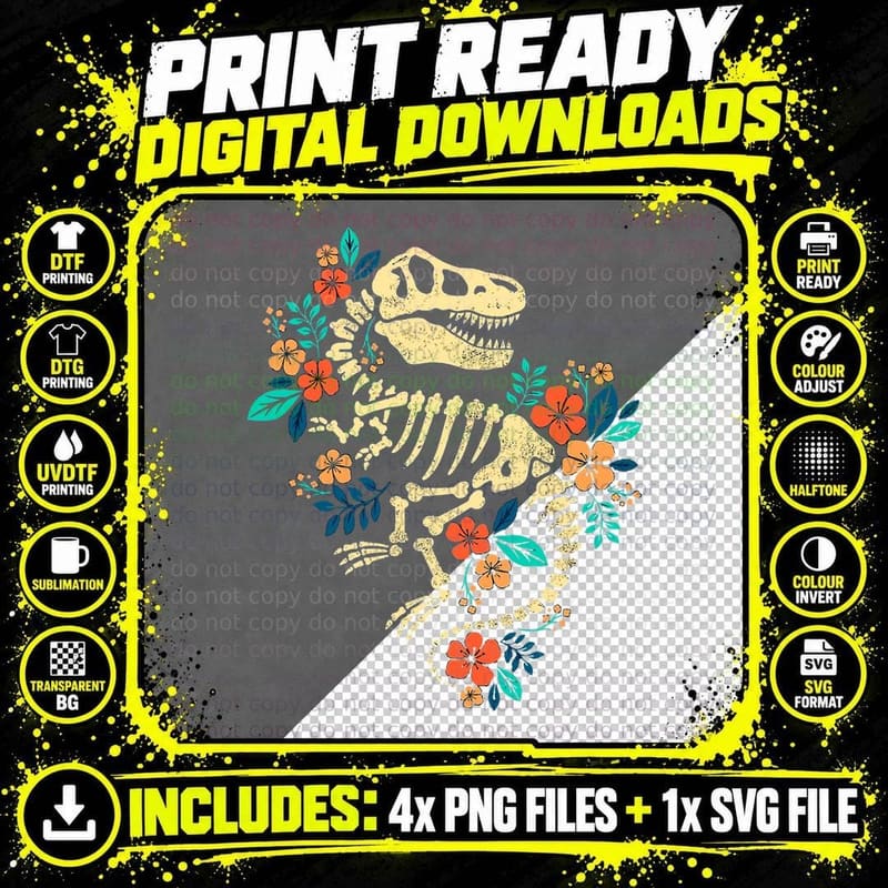 T-Rex Skeleton Dino Bones Paleontologist Fossil Dinosaur Png SVG Digital Bundle