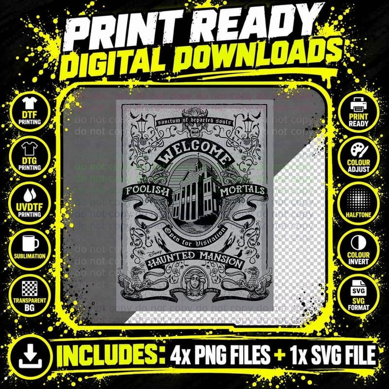 The Haunted Mansion Welcome Foolish Mortals Vintage Png SVG Digital Bundle