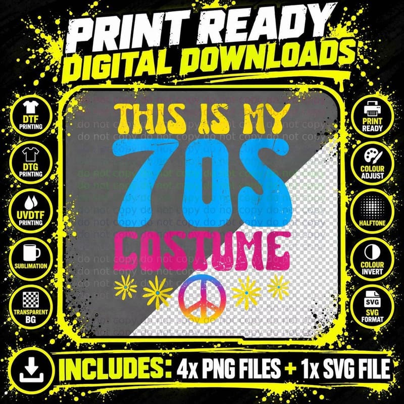 This Is My 70s Costume Halloween 1970s Party Disco Png SVG Digital Bundle