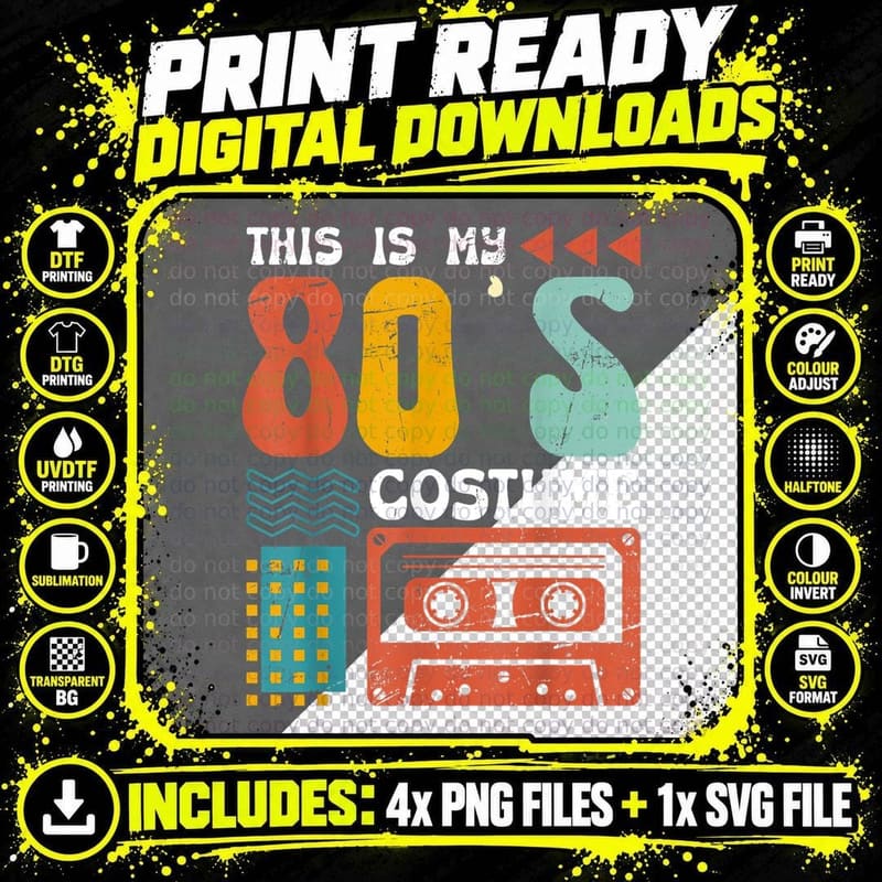This Is My 80s Costume Halloween 1980s Party Disco Png SVG Digital Bundle