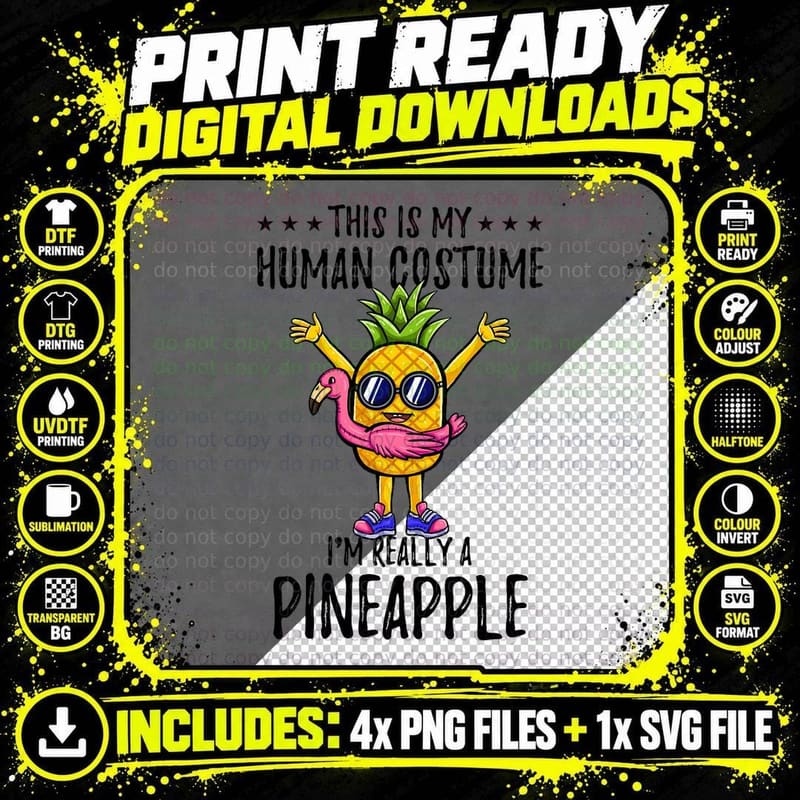 This Is My Human Costume Pineapple Halloween T-Shirt Png SVG Digital Bundle