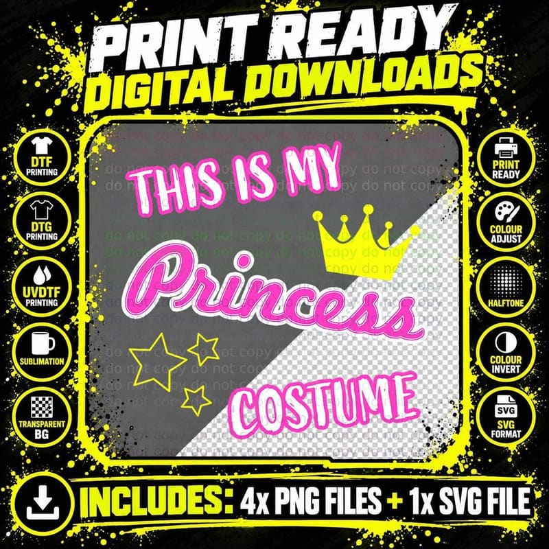 This Is My Princess Costume Funny Halloween Kids Girl Png SVG Digital Bundle