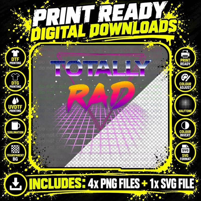 Totally Rad 1980s Halloween Costume 80s Grid Outer Space Png SVG Digital Bundle