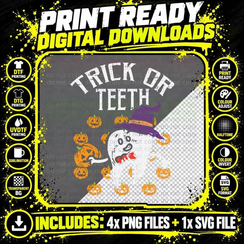 Trick or Teeth Halloween Tooth Dentist Dental Assistant Png SVG Digital Bundle