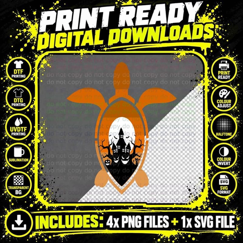 Turtle Haunted House Lazy Halloween Costume Cool Animal Png SVG Digital Bundle