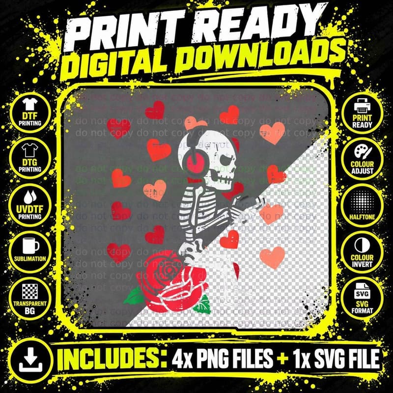Valentine Day Gamer Skeleton Gaming Men Boys Kid Youth Png SVG Digital Bundle