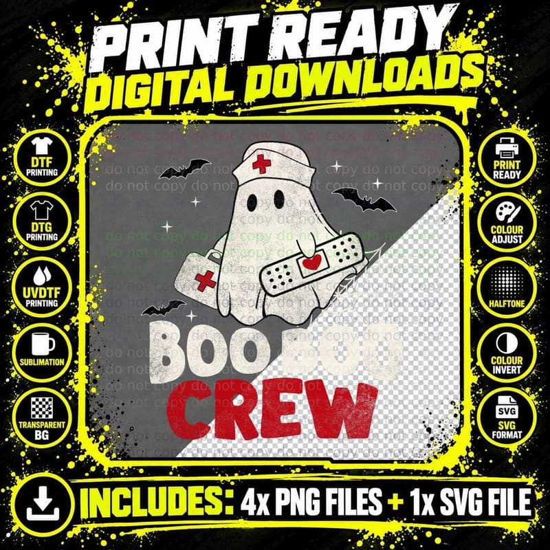 Vintage Boo Nurse RN ICU Scrub Halloween Costumes T-Shirt Png SVG Digital Bundle