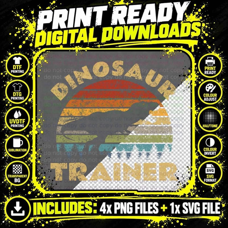 Vintage Dinosaur Trainer Halloween Costume Retro Sunset Png SVG Digital Bundle