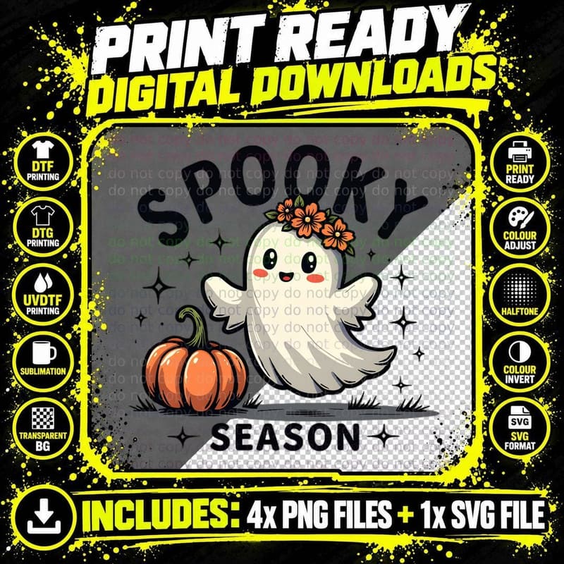 Vintage Halloween Cute Ghost Minimalist Line Art Spooky Png SVG Digital Bundle