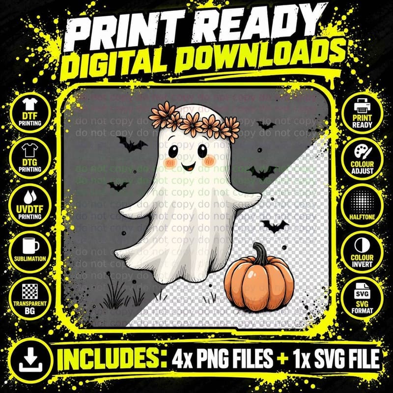 Vintage Halloween Ghost Fall Aesthetic Coquette Png SVG Digital Bundle