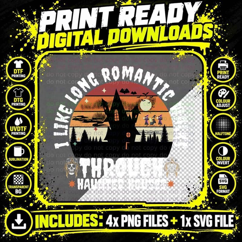 Vintage I Like Long Romantic Walks Through Haunted Png SVG Digital Bundle