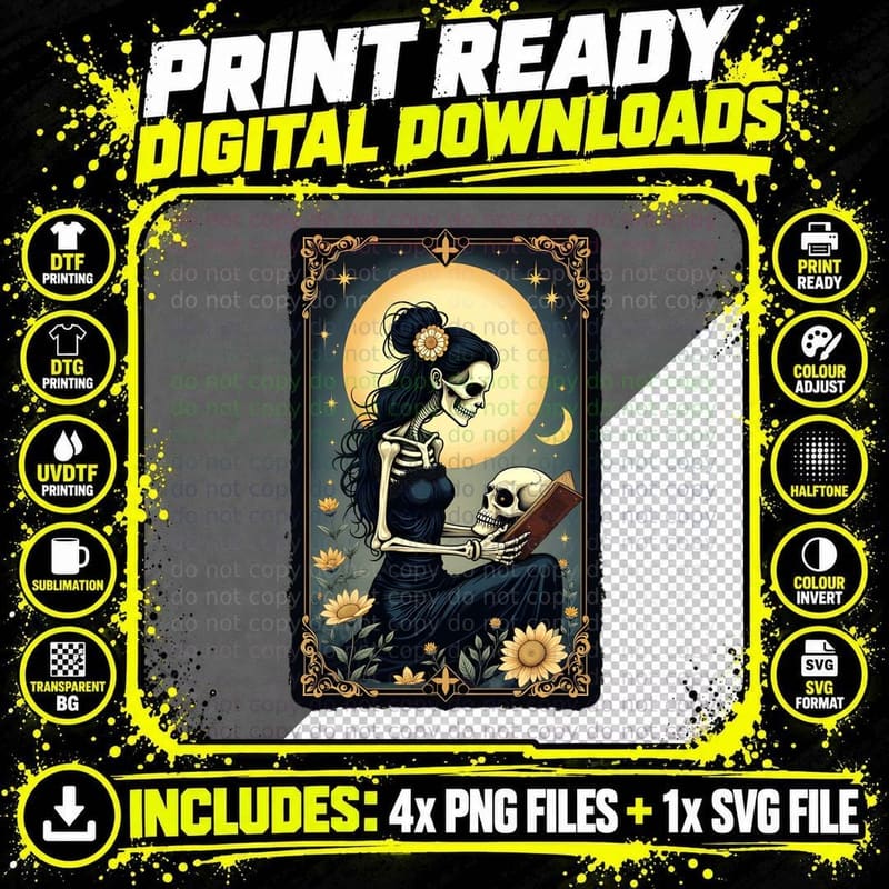 Vintage Skeleton Book Reader Smaller Skeleton Peeking Png SVG Digital Bundle