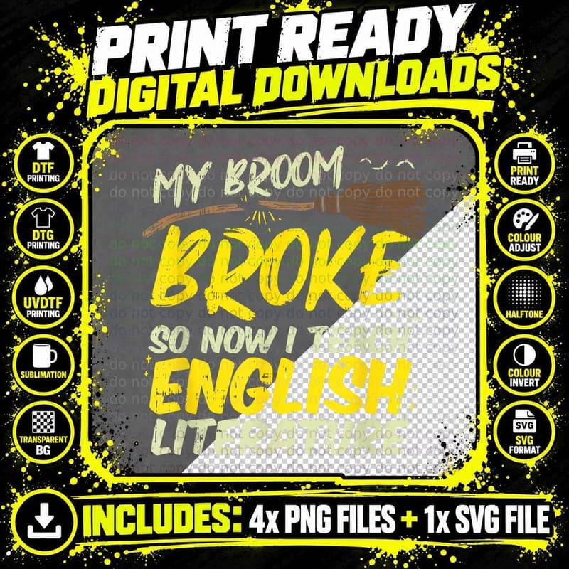Witch Halloween Broom Professor English Literature Png SVG Digital Bundle