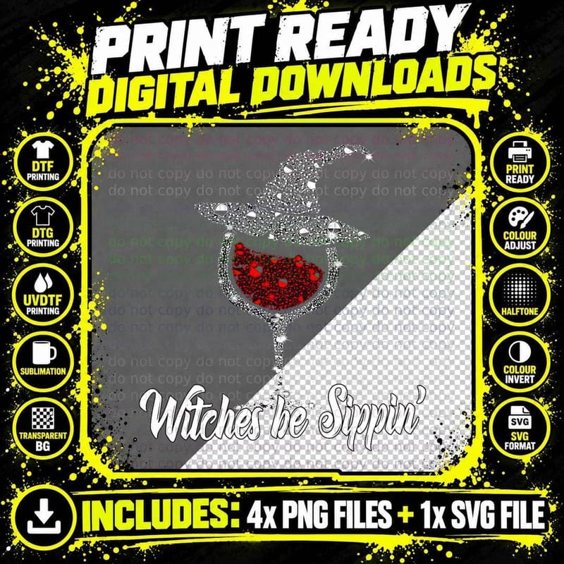 Witches Be Sippin 'Witch Squad Halloween Party T-Shirt Png SVG Digital Bundle