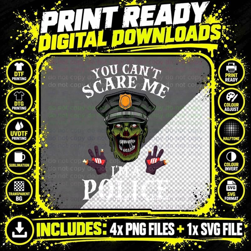 Zombie Police Lazy Halloween Costume Policeman Cop Png SVG Digital Bundle
