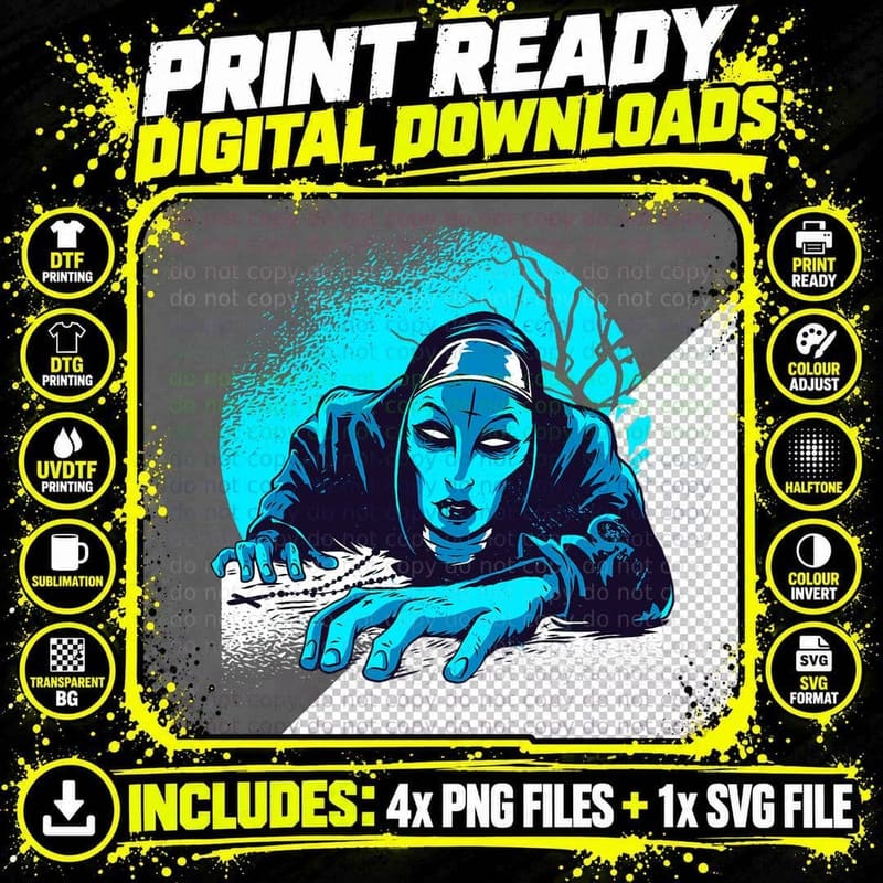Zombie Shape Darkness Nun Costume T-Shirt Png SVG Digital Bundle