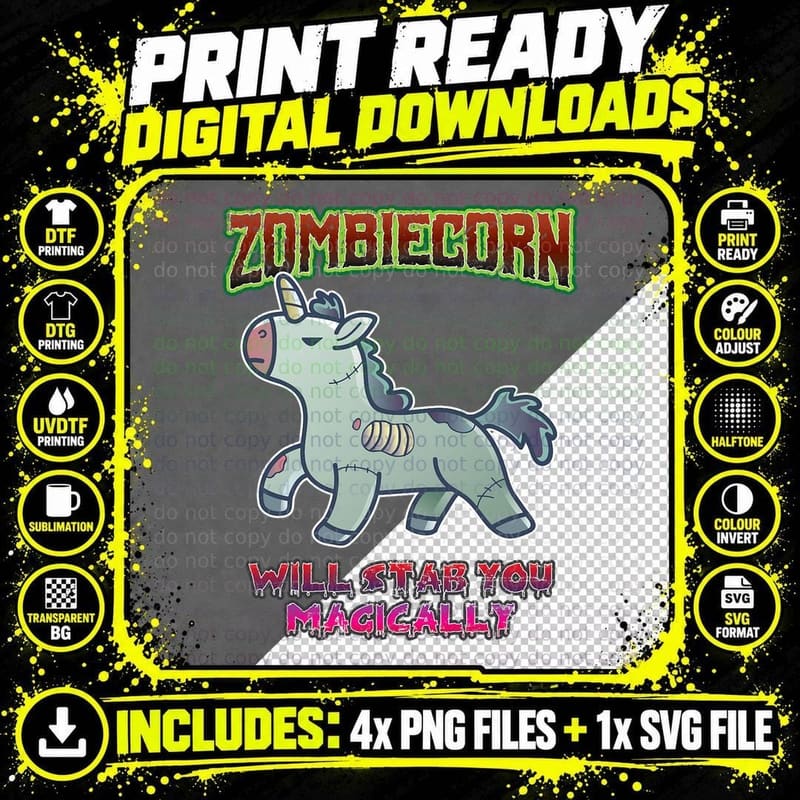 Zombiecorn Magically Evil Zombie Unicorn Halloween Png SVG Digital Bundle