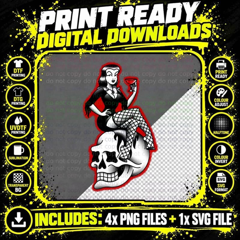 American Traditional Lowbrow Femme Fatale Horror Pin-Up Png SVG Digital Bundle