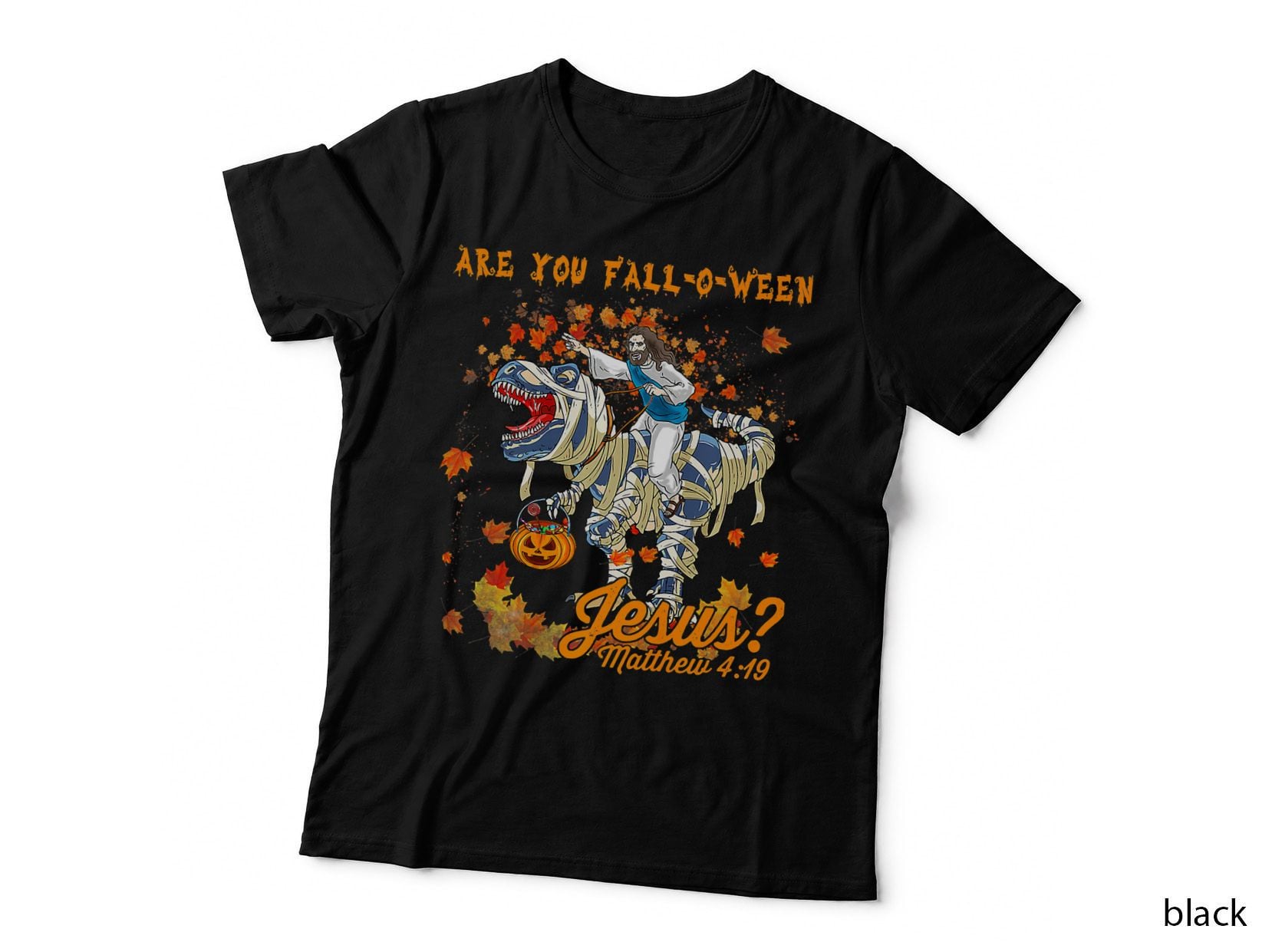 Are You Fall O Ween Jesus Funny Halloween Dinosaur T-Shirt