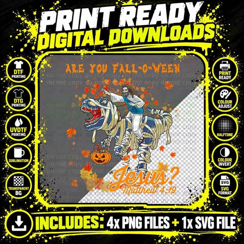 Are You Fall O Ween Jesus Funny Halloween Dinosaur Png SVG Digital Bundle