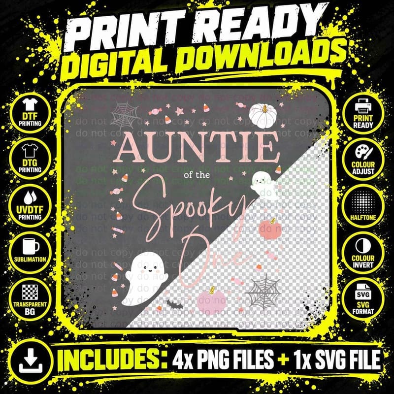 Auntie of the Spooky One Girl First Birthday Pink Png SVG Digital Bundle