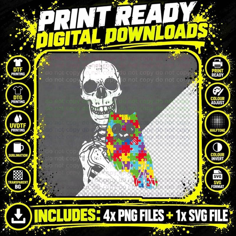 Autism Awareness Boys Girls Skeleton Pet Cat Puzzle Png SVG Digital Bundle