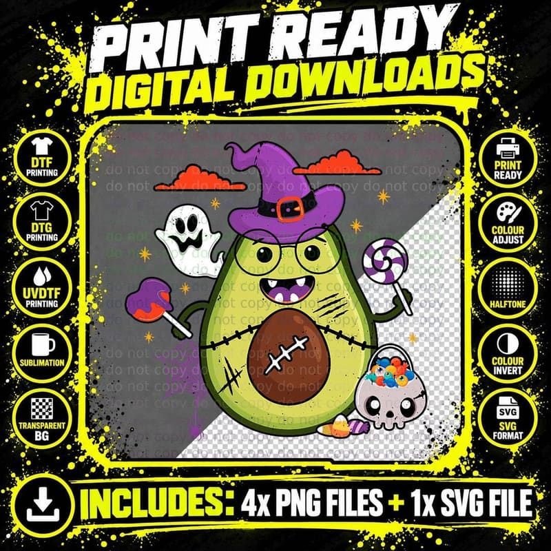 Avocado Halloween Witch Avocado Lover Spooky Vegan Png SVG Digital Bundle