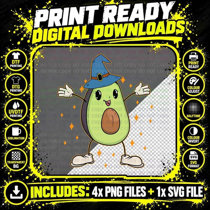 Avocado Witch Lazy Halloween Costume Fruit Vegan Png SVG Digital Bundle
