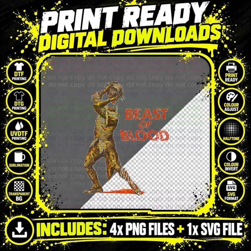 Beast of Blood Retro 60s Cult Horror Movie T-Shirt Png SVG Digital Bundle